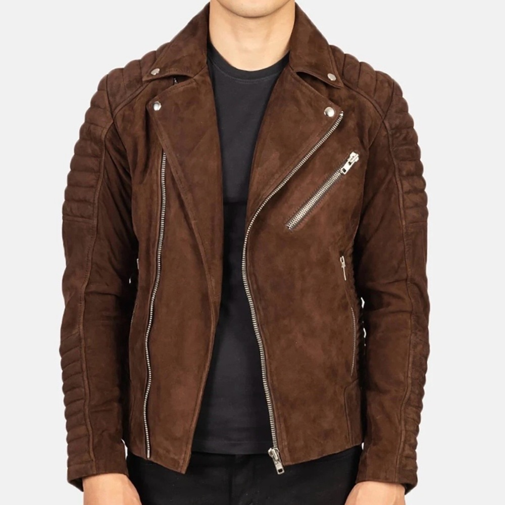 Handmade Brown Suede Biker Jacket: Real Leather, Zippers